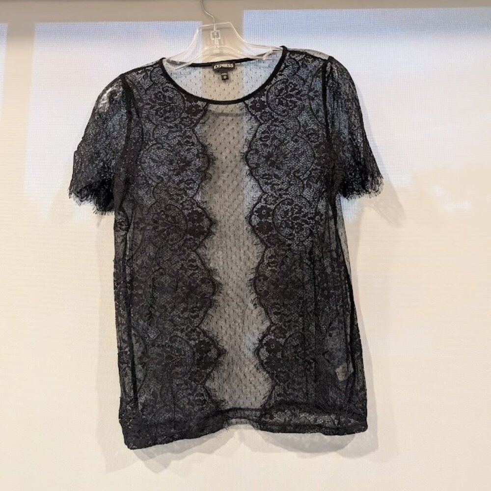 Express Black Mesh & Lace Top